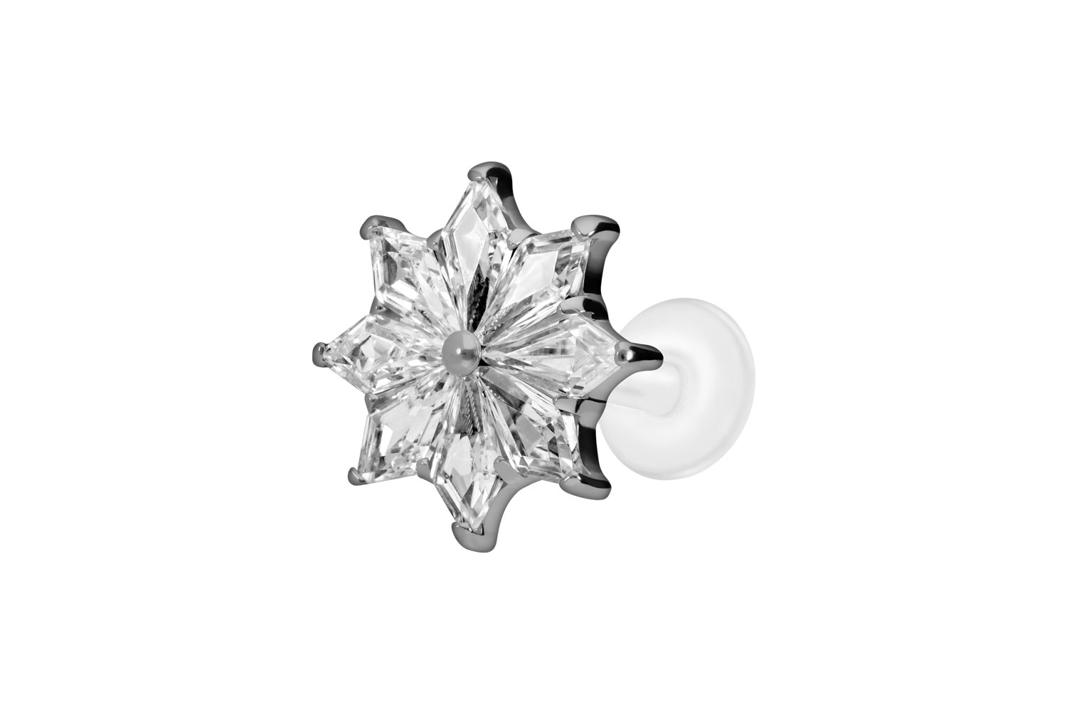 PTFE Labret Piercing mit Innengewinde + Titan-Aufsatz KRISTALLSTERN